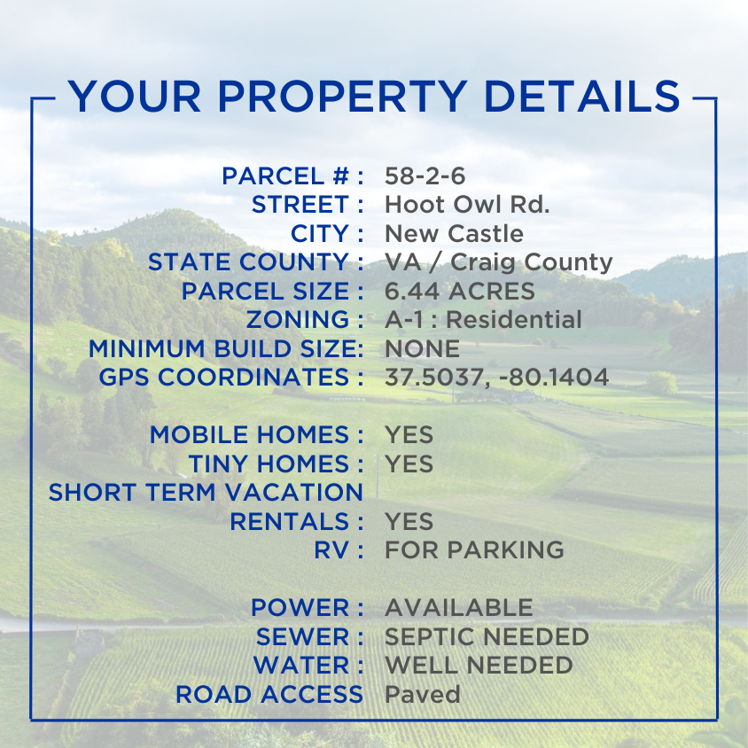 SOLD - 6.44 Acres - NO HOA - RV/Mobile/ Modular/ Tiny and AIRBNB OK! Financing Available