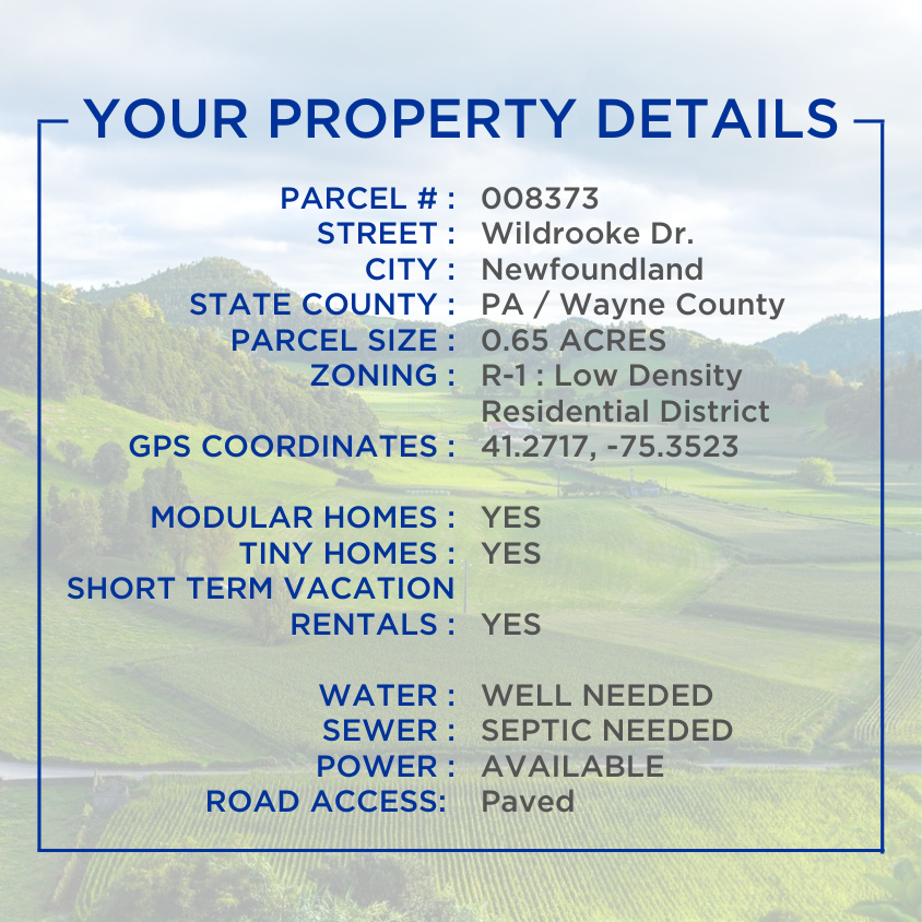 SOLD - No HOA - Flat Buildable Lot - Vacation Rentals | Tiny Homes | Modular All OK!  90 Minutes from NYC